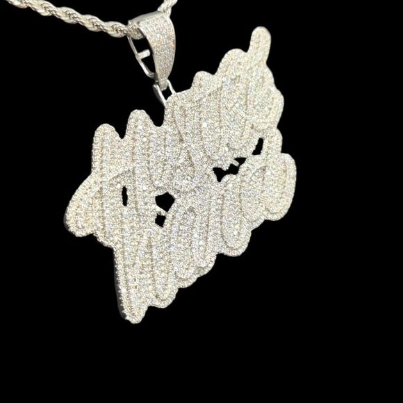 14K White Gold Finish Hustle Hard - Free 24" x 3mm Rope Chain.. - Picture 2 of 8